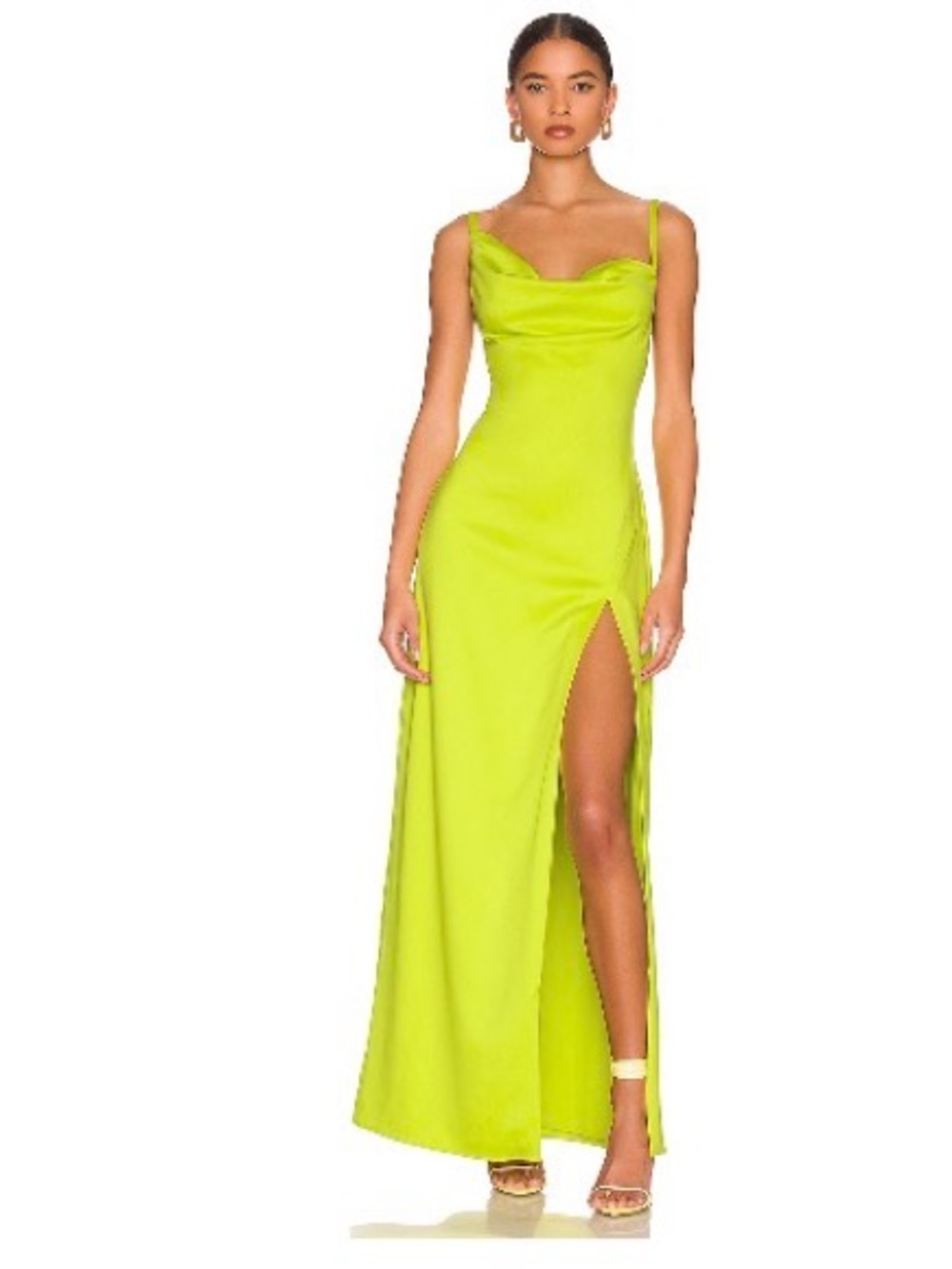 Camila Coelho Neon Lime Cowl Neck Maxi Dress with High Slit